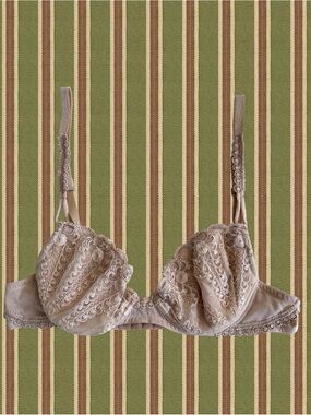 Embroidered Lace Underwire Bra in Nude Beige